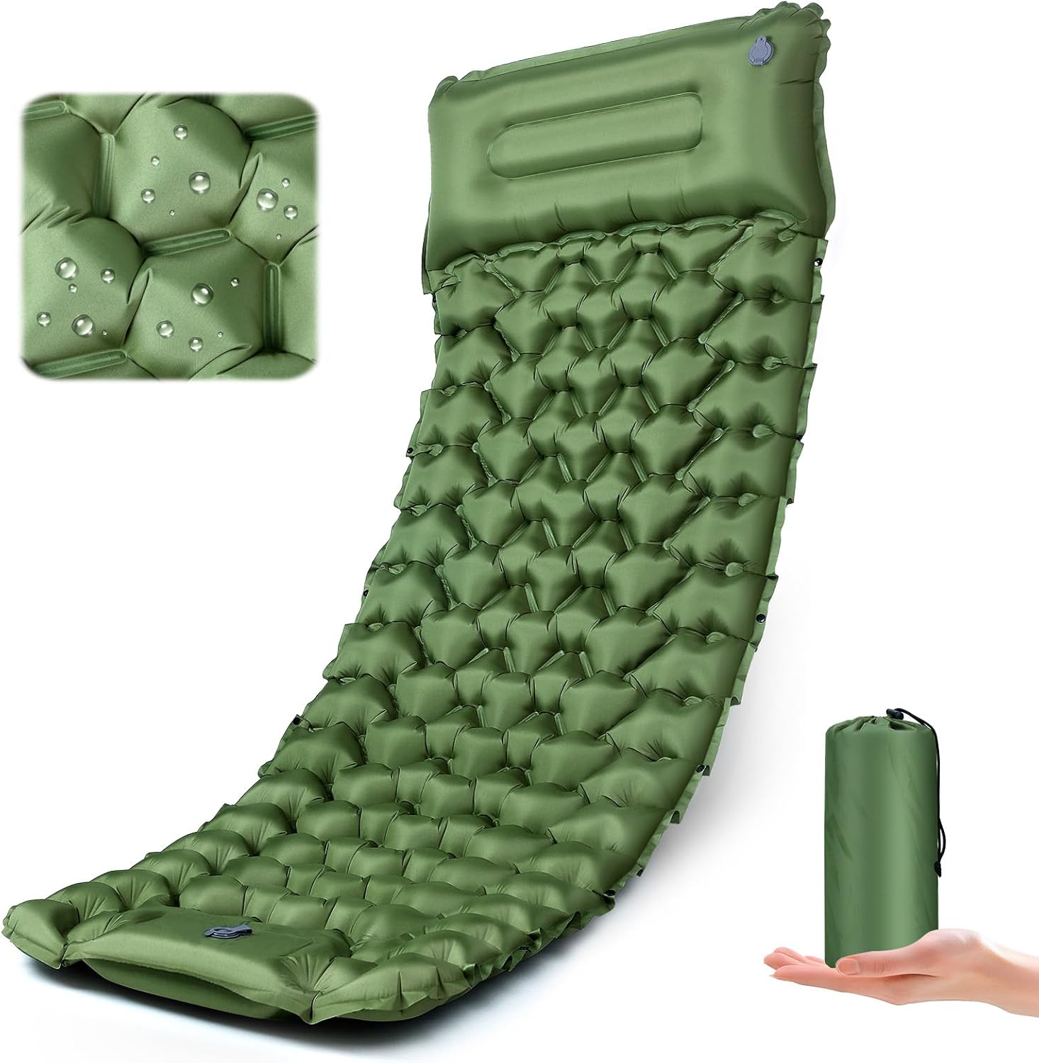 Sleeping Pad,Inflatable Camping Mattress with Pillow & Foot Pump | 40D Nylon Puncture-Proof, Quick Inflate/Deflate