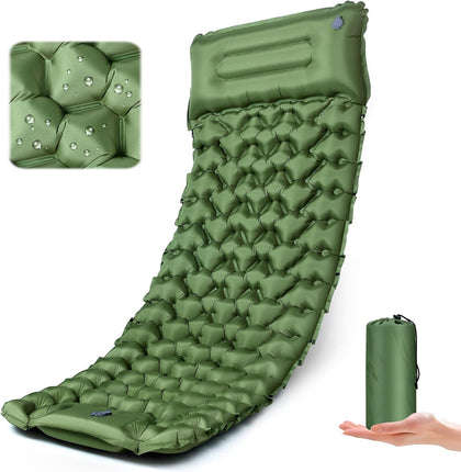 Sleeping Pad,Inflatable Camping Mattress with Pillow & Foot Pump | 40D Nylon Puncture-Proof, Quick Inflate/Deflate