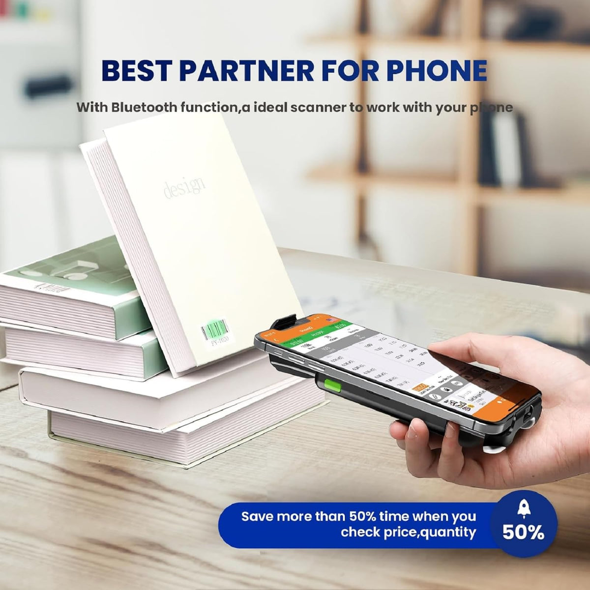 Bluetooth 1D 2D QR Back Clip Phone Barcode Scanner Wireless