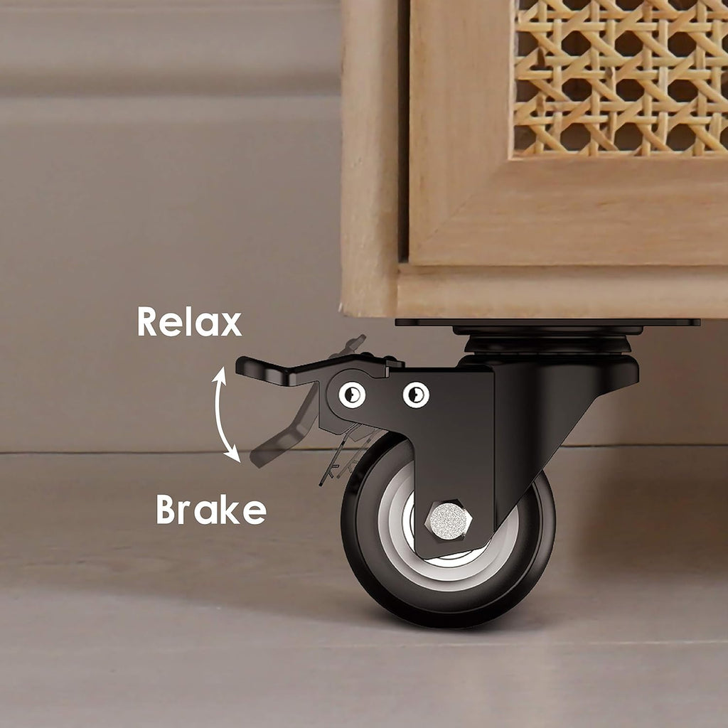 2 inch Caster Wheels Heavy Duty Swivel Casters with Safety Brake Total Capacity 600lbs (Set of 4) Good for Industrial