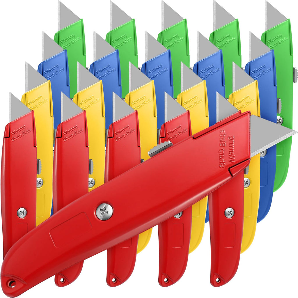 20 Pcs Box Cutter Bulk Retractable Utility Knife, 4 Colors