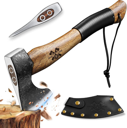Camping Hatchet, Survival Axe with Sheath, High Carbon Steel and Wood Handle, Anti-Slip Grip – Ideal for Bushcraft
