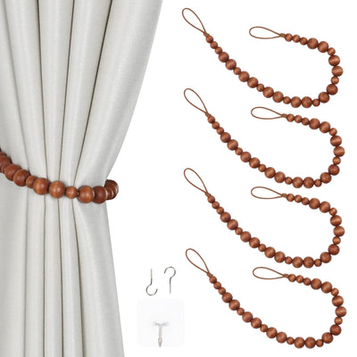 4 Pack of Wood Bead Curtain Tiebacks Boho Curtain Tiebacks Curtain Holdbacks for Wall Curtain Ties Curtain Tie Backs
