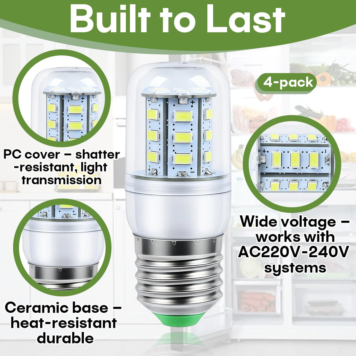 4 Pcs E27 KEI D34L Refrigerator Light Bulb, Compatible with Frigidaire
