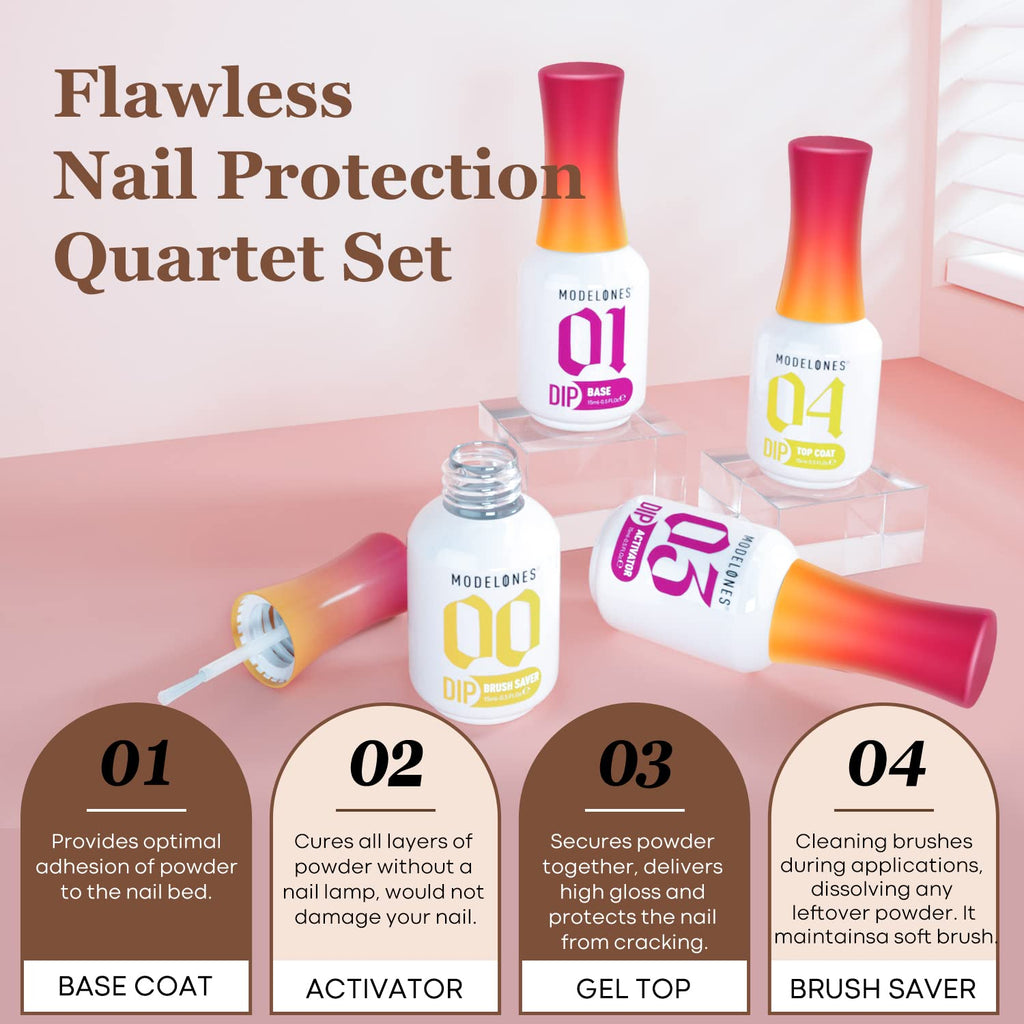 Dip Powder Liquid Set, Base Top Activator Brush Saver, 8 Pc