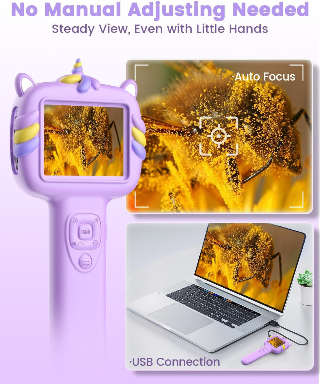 Microscope Camera for Kids Gifts Toys- Handheld Pocket Microscopes with 2.4" Screen and Autofocus - Mini Digital