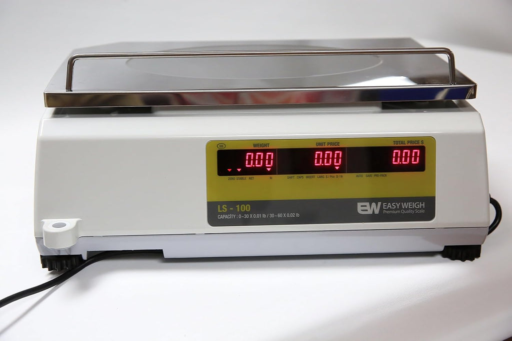 LS-100 60 LB Dual Range Fast Reliable Price Computing Printing Scale, LED & Alpha Large LCD, NTEP, Heavy Duty, Easy