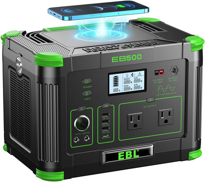 Portable Power Station 500w(Peak 1000W), Camping Solar 519.48Wh Outdoor | Solar Generator Backup Battery Pack with
