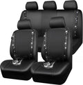 Leather Bling Diamond Car Seat Covers Full Set, Shining Rhinestone Waterproof Durable Rear with Zipper, Universal Fit