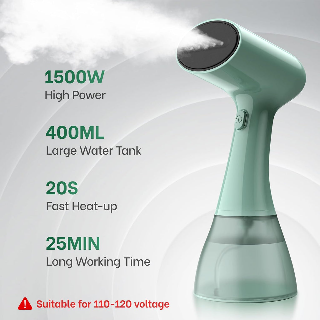 GS01 Handheld Clothes Steamer, 400ml Large Water Tank 1500W Fast Heat Up Portable Travel Wrinkle Remover