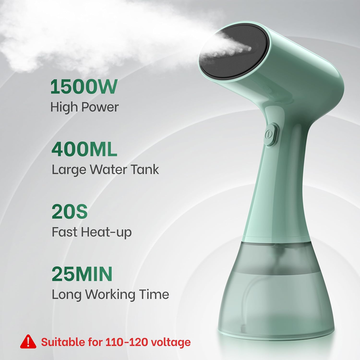 GS01 Handheld Clothes Steamer, 400ml Large Water Tank 1500W Fast Heat Up Portable Travel Wrinkle Remover