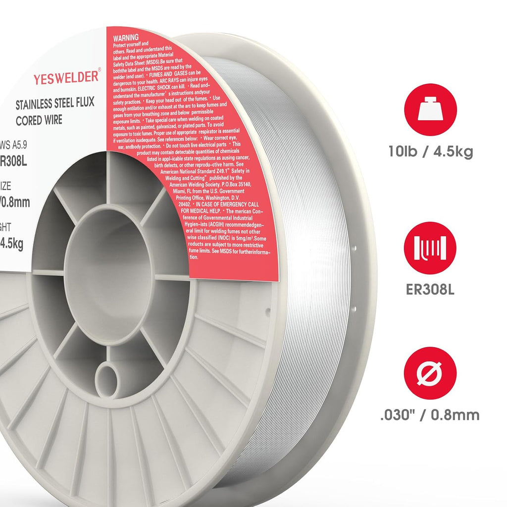 YESWELDER Stainless Steel MIG Solid Wire, ER308L .030-Diameter 10-Pound Strong ABS Plastic Spool Welding Wire