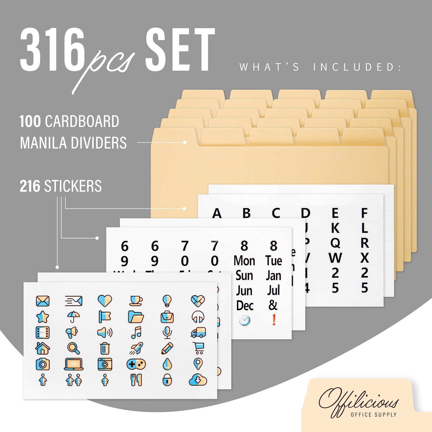 Index Card Dividers 3x5" — 100 Pcs of Cardboard Alphabet Dividers with 108 Stickers & Tabs for Index Card Organizer
