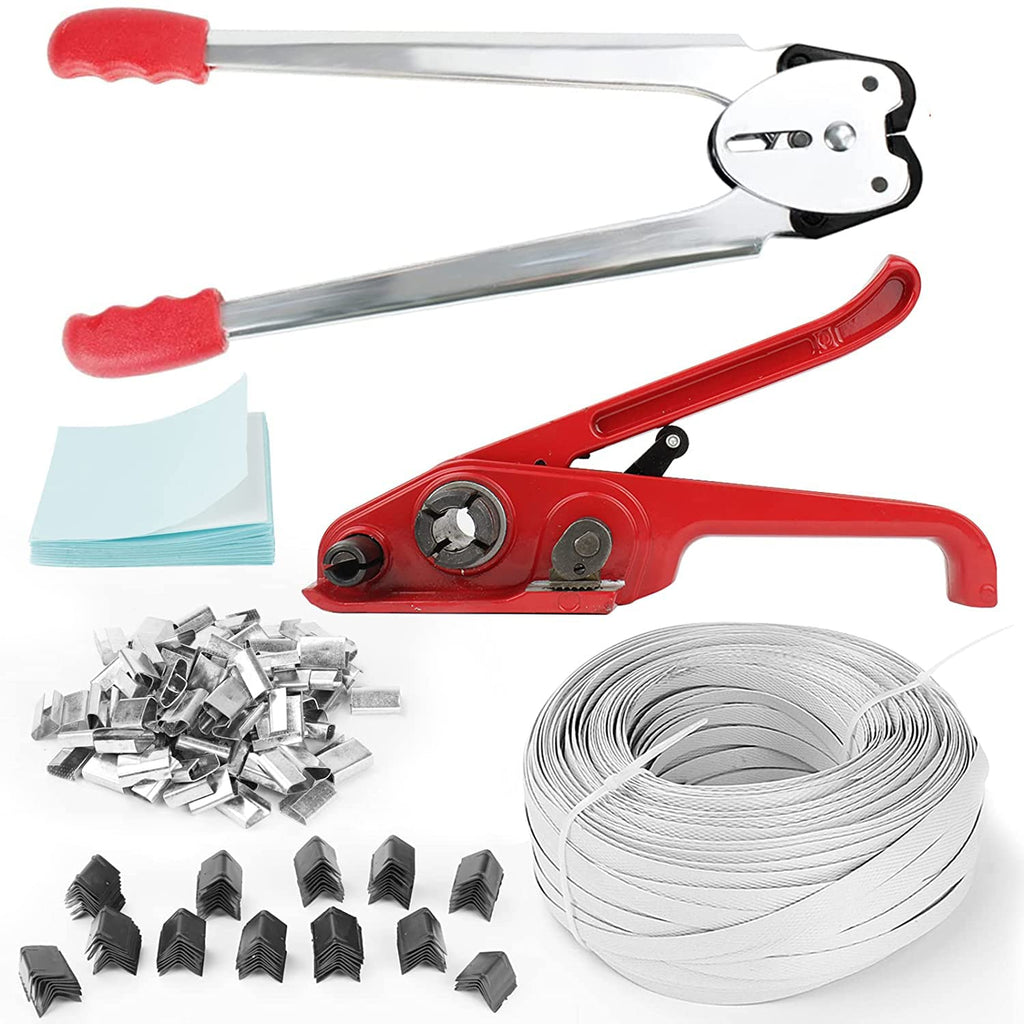 Box Packing Strapping Tool, Manual Sealer Heavy Duty Poly Strapping Tensioner Cutter Tool Kits for 1/2"-3/4" Wide