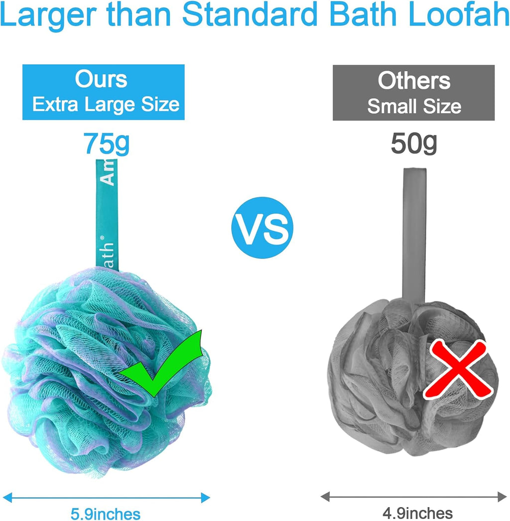 Loofah Sponge 75g/Piece, Exfoliating Bath Sponge Body Scrubber - Loofa Set of 4 Flower Color (Large, Green-Purple)