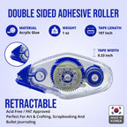 Double Sided Adhesive with Dispenser Roller Included - Acid Free, Sticky, Clear & Transparent - Ideal for