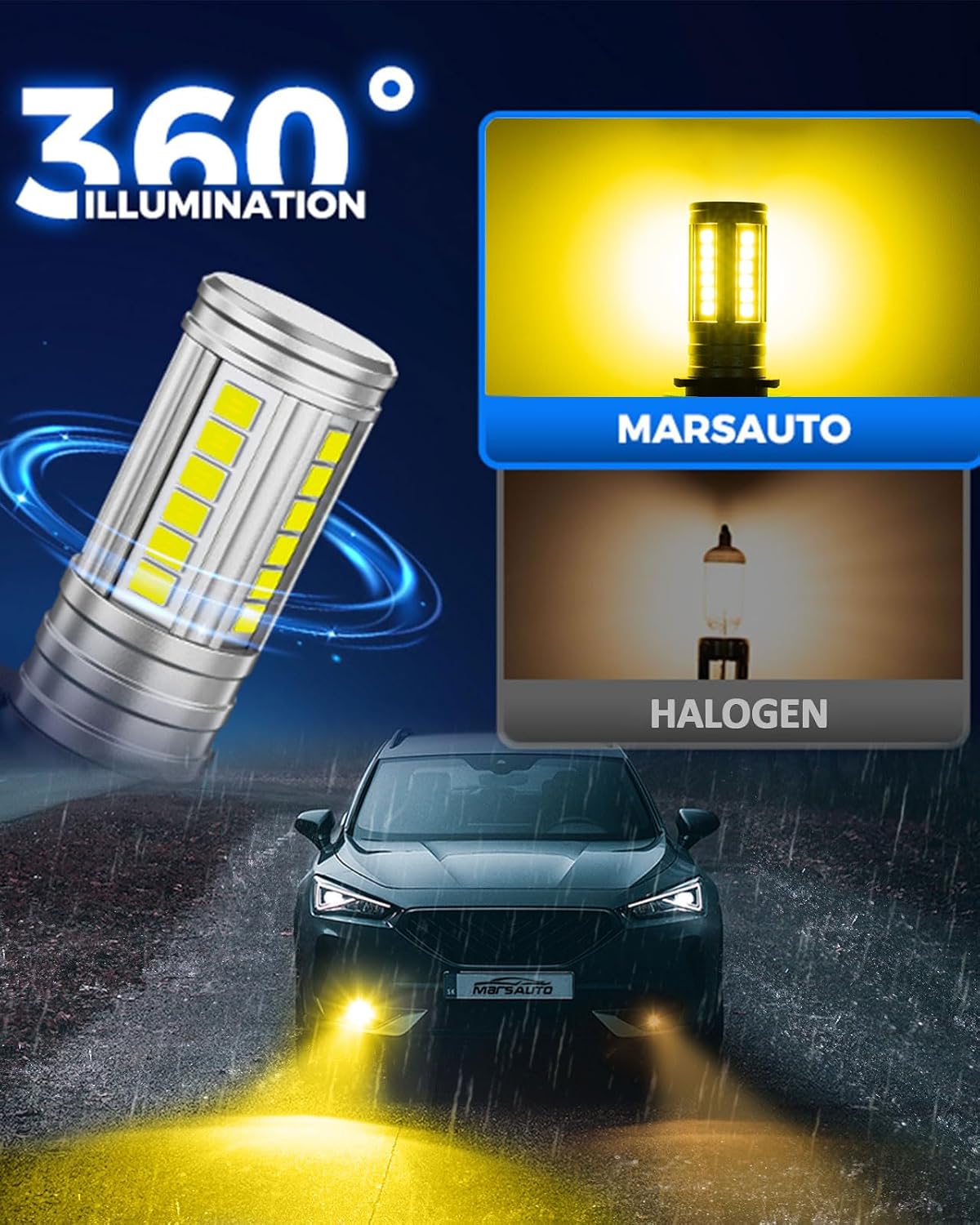 H16 H8 Led Fog Light Bulb Yellow 12,000LM, 1:1 Size H11 Yellow Fog Lights, Real 360° Illumination 3000K Amber Strong