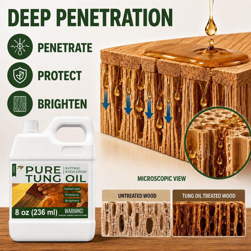 8oz 100% Pure Tung Oil for Wood, Food-Safe Waterproof Tung Oil with Towel