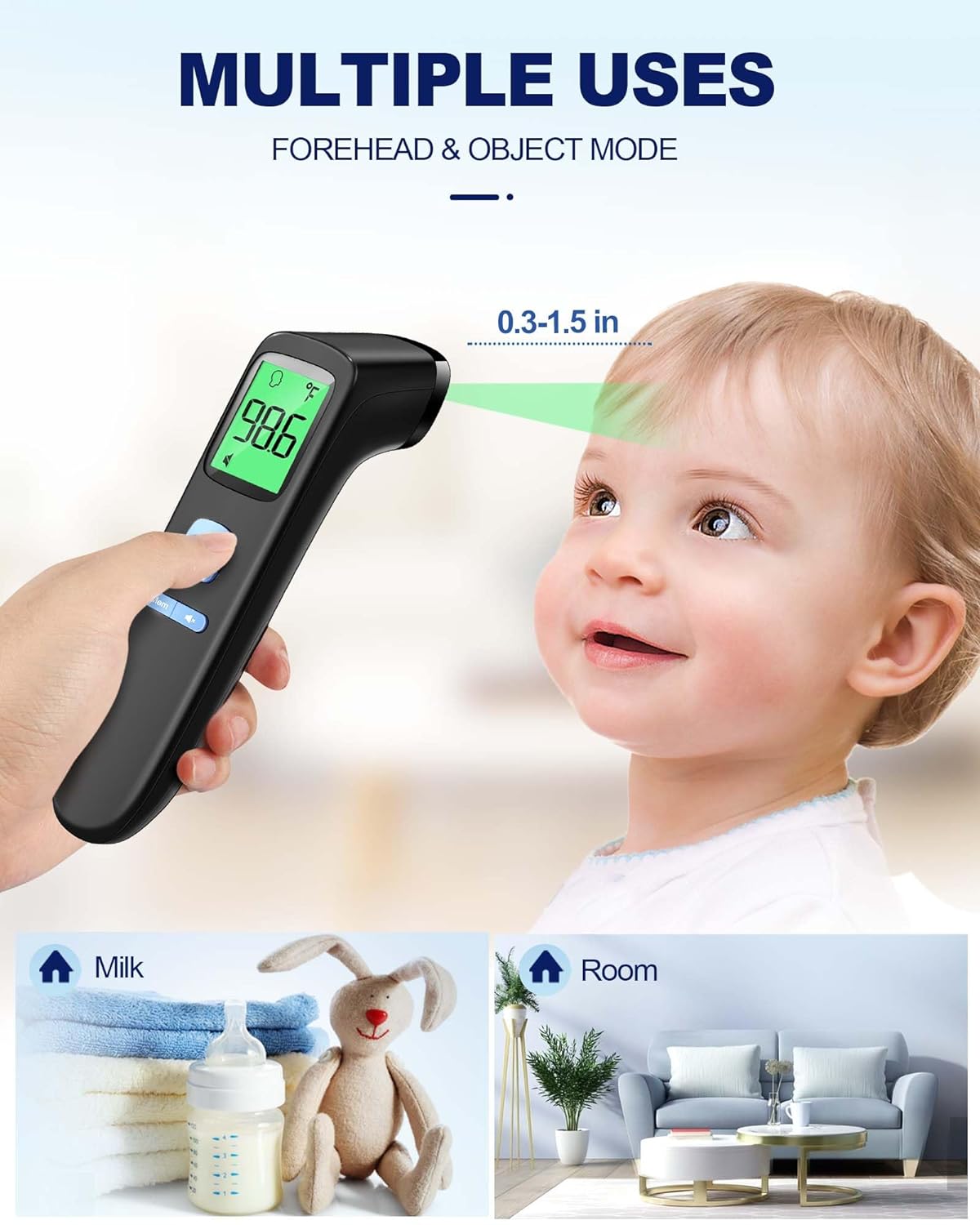 No-Touch Forehead Thermometer for Adults, Infrared Digital Baby Thermometer for Kids, Accurate Reading with Large