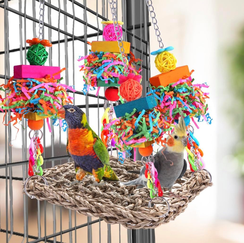Parakeet Toys Bird Toys Conure Toys Birdcage Stands Bird Foraging Wall Seagrass Woven Hammock Swing Mat for