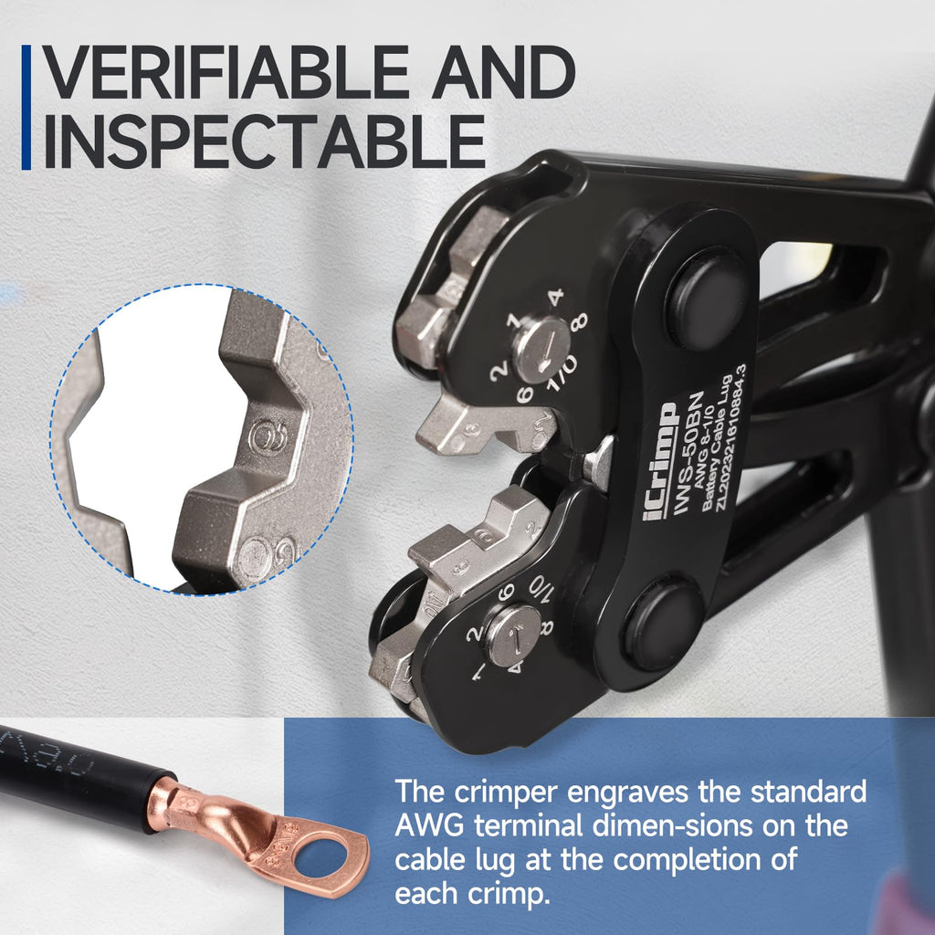 iCrimp Battery Cable Lug Crimping Tool with Wire Cutter and Stripper