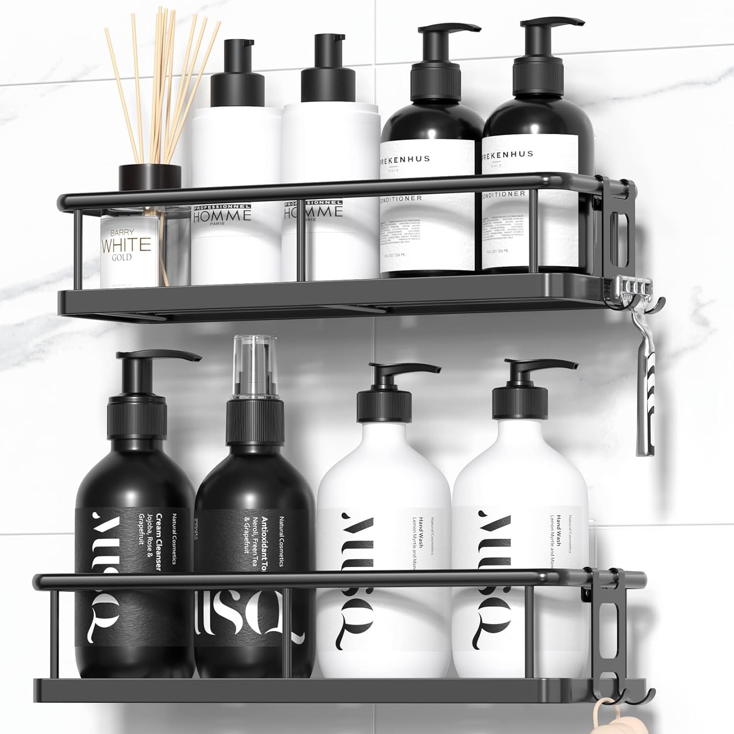 Shower Caddy Adhesive, Rustproof Shower Organizer, Large Capacity Shower Shelves for Inside Shower, No Drilling