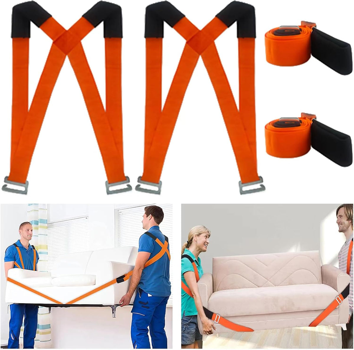 Lift and Move Furniture, Appliances, Supports pcs up to 800 lb. Moving Strap Set, 2 Harnesses and 2 Classic Length