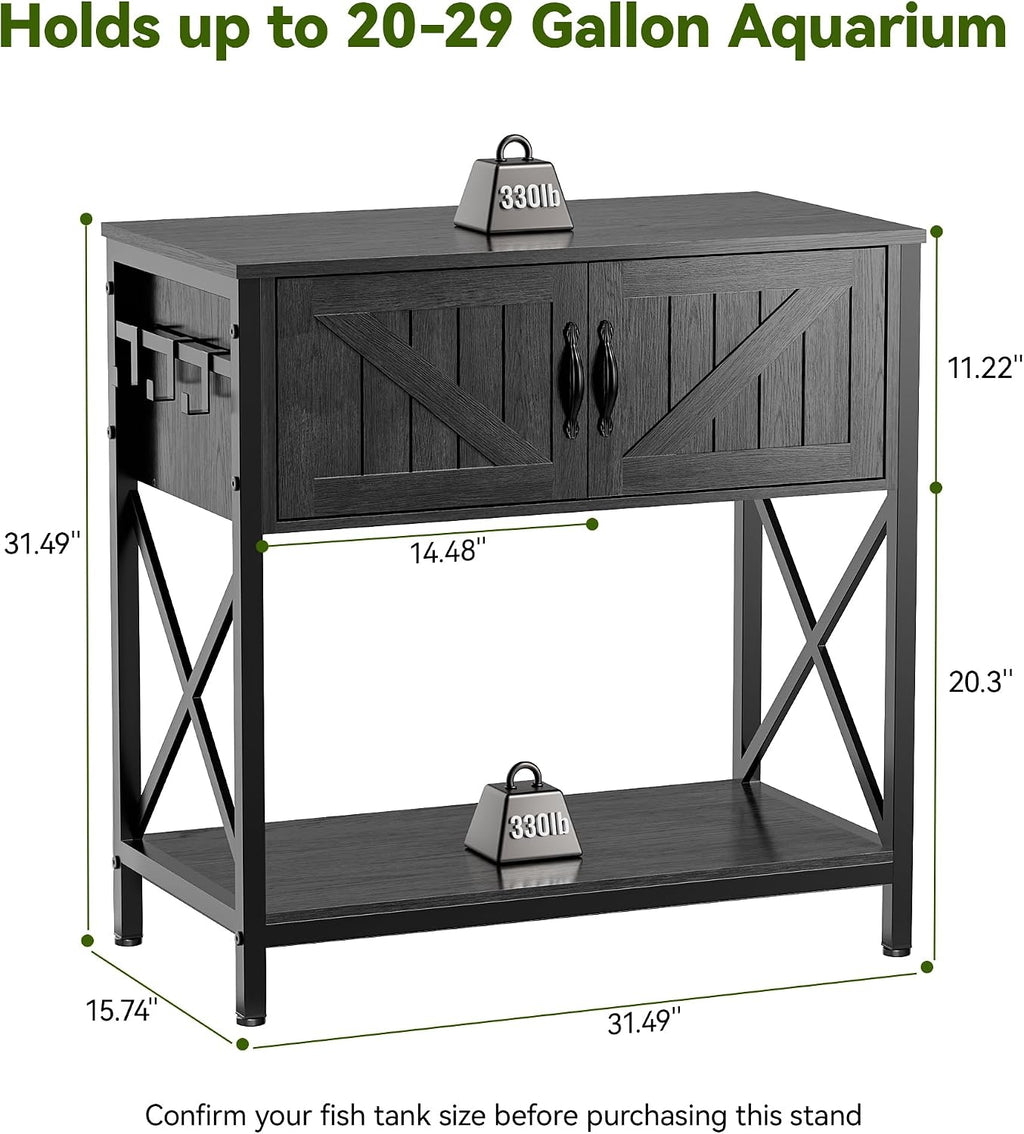 20-29 Gallon Fish Tank Stand, Metal Double Aquarium Stand with Storage Cabinet, Heavy Duty 31.5" L* 16.54" W