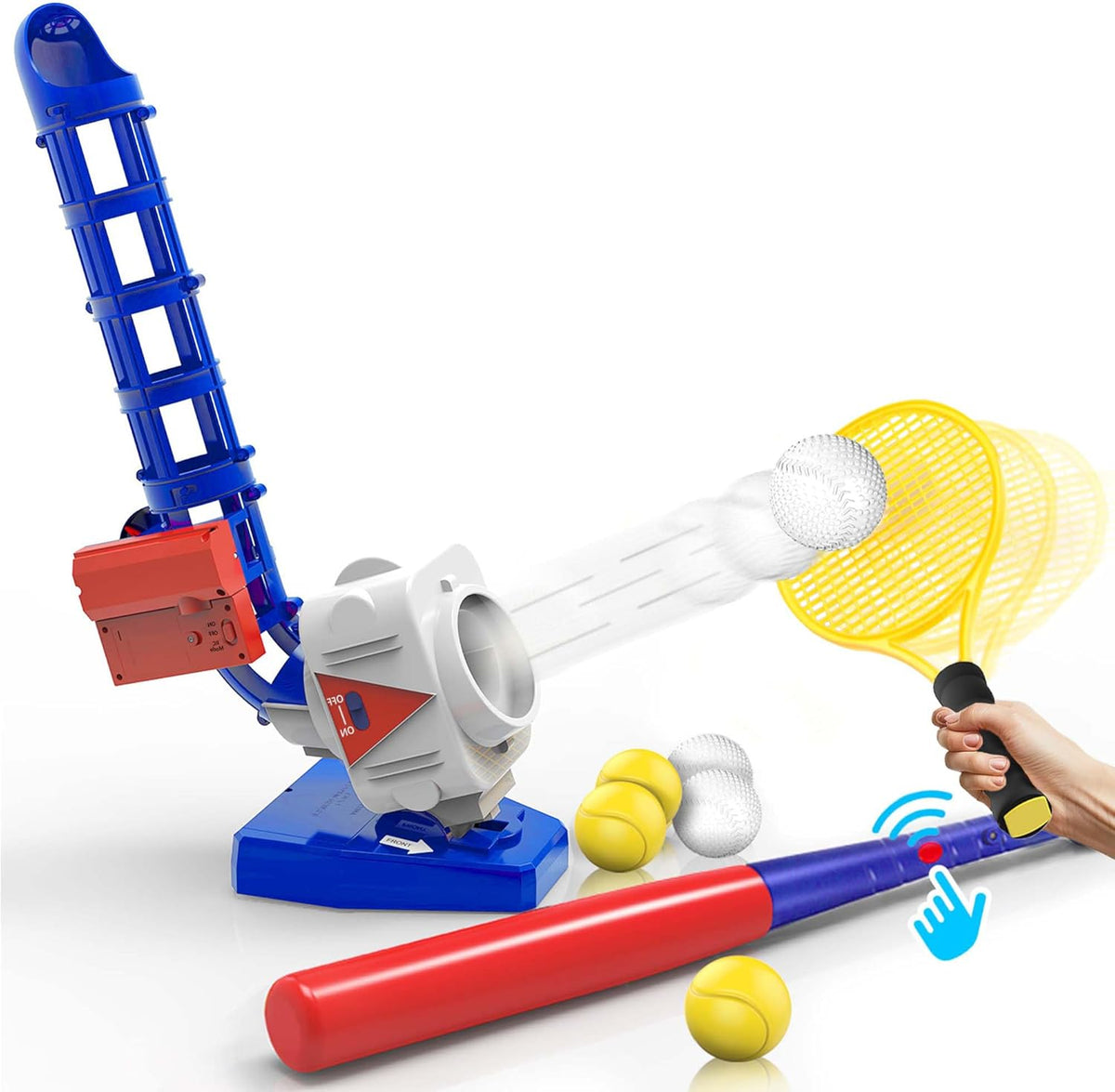 Kids Pitching Machine Toys, 2 in 1 RC Baseball Tennis Pitcher