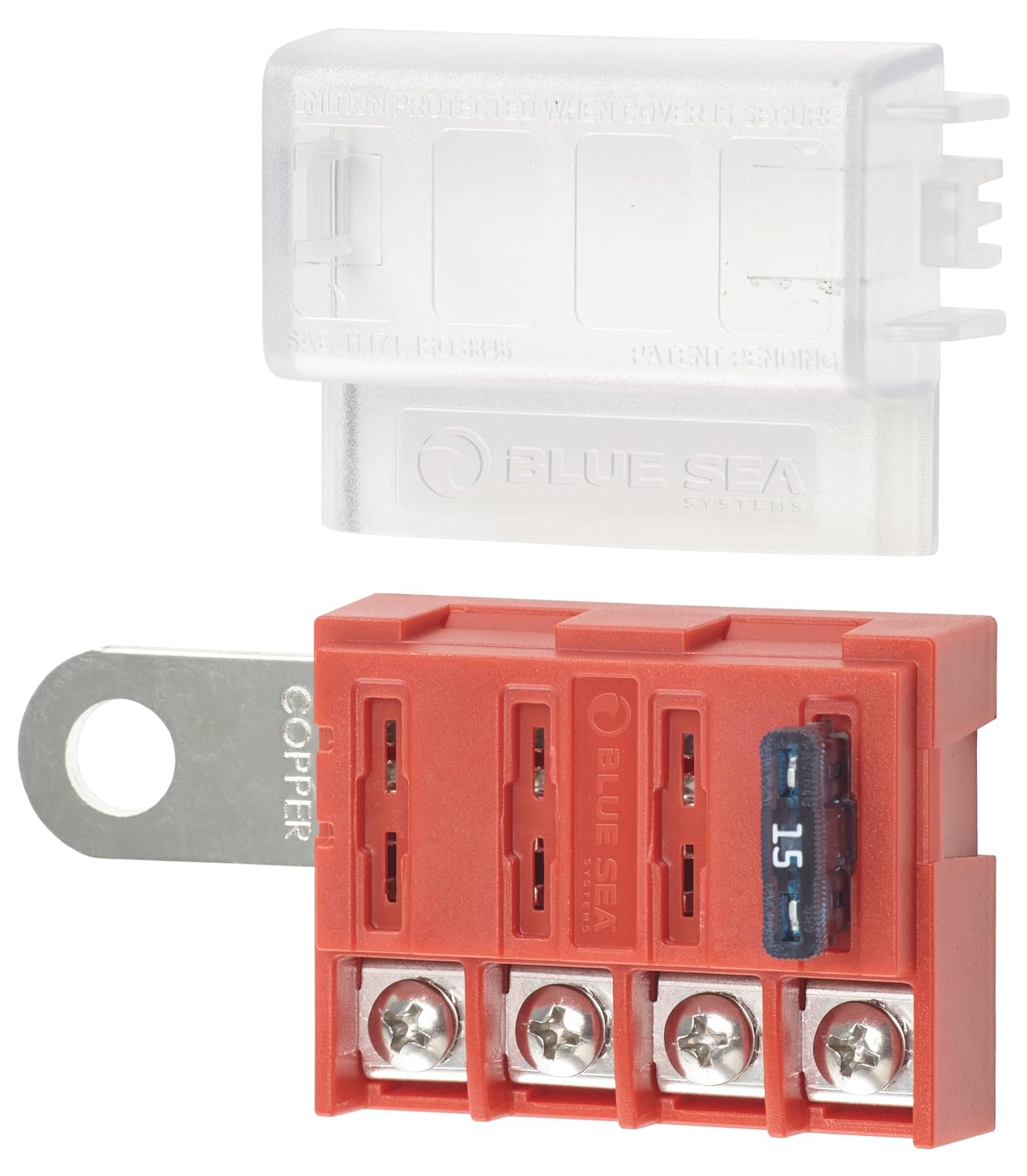 ST Blade Battery Terminal Fuse Block 4 Way Circuit with Cover, 100 Amps, 5023