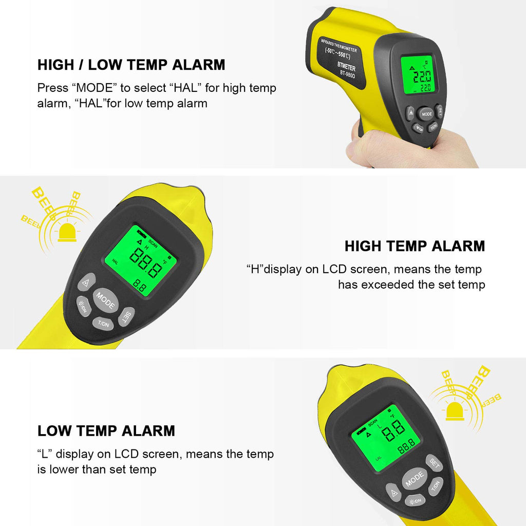 BTMETER Infrared Thermometer Laser Temperature Gun 980D