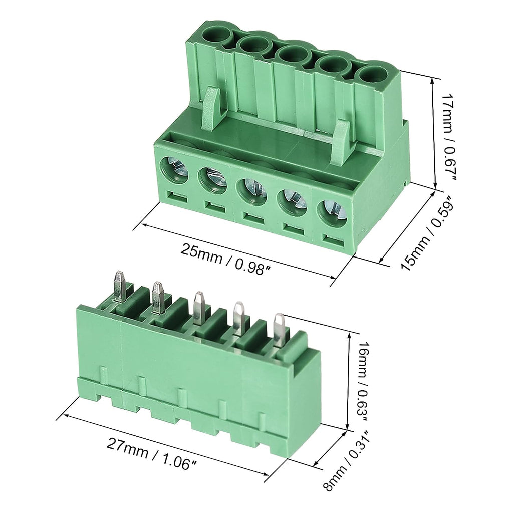 uxcell 5-Pin 5.08mm Pitch Male Female PCB Screw Terminal Block 10 Sets