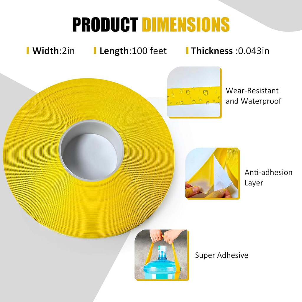 Yellow Floor Marking Tape，1.1mm Thick x 100 ft Long x 2 in Wide，Heavy Duty PVC Safety Tape for Warehouses, Storage &