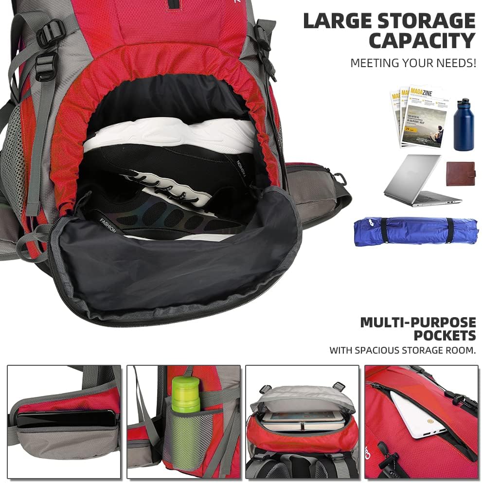 70L Hiking Backpack with Rain Cover Lightweight Waterproof Travel Camping Backpack Large Backpacking Pack