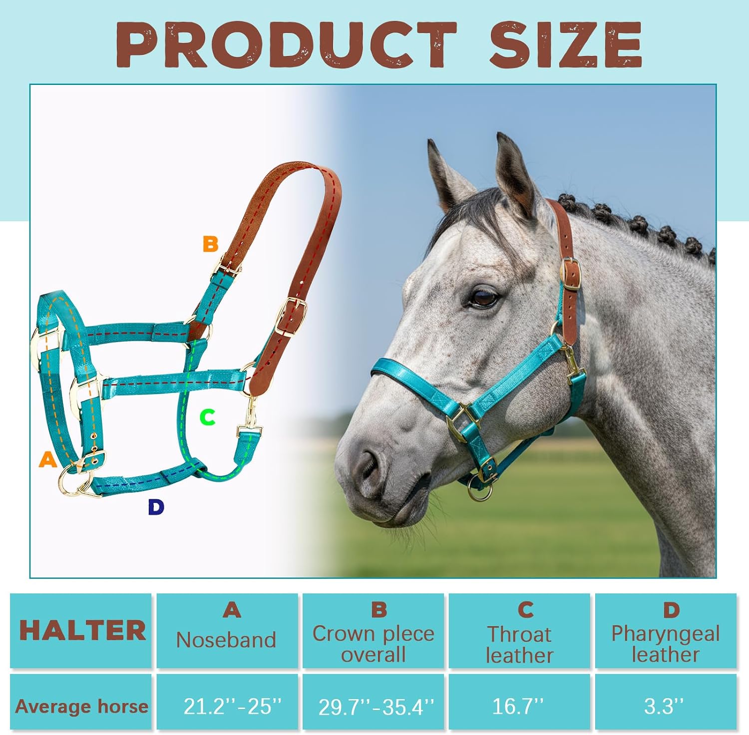 Leather Halter for Horses, Equine Breakaway Nylon Rope Horse Halter with Snap & Adjustable Chin and Throat Snap Hook