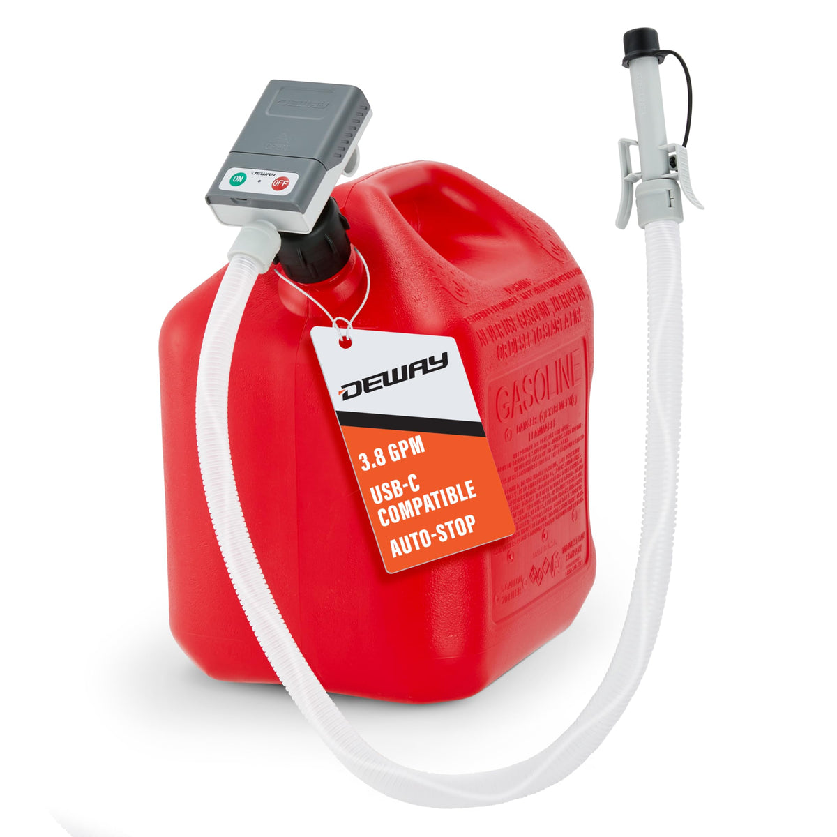 DeWay Fuel Transfer Pump, Auto-Stop & Beep Nozzle, 3.8 GPM, 51in Hose