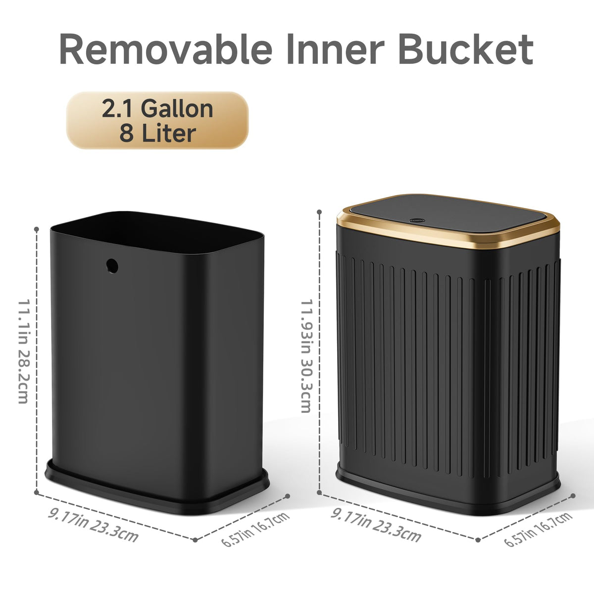 Small Bathroom Trash Can with Pop-up Lid, 2.1 Gallon, Black