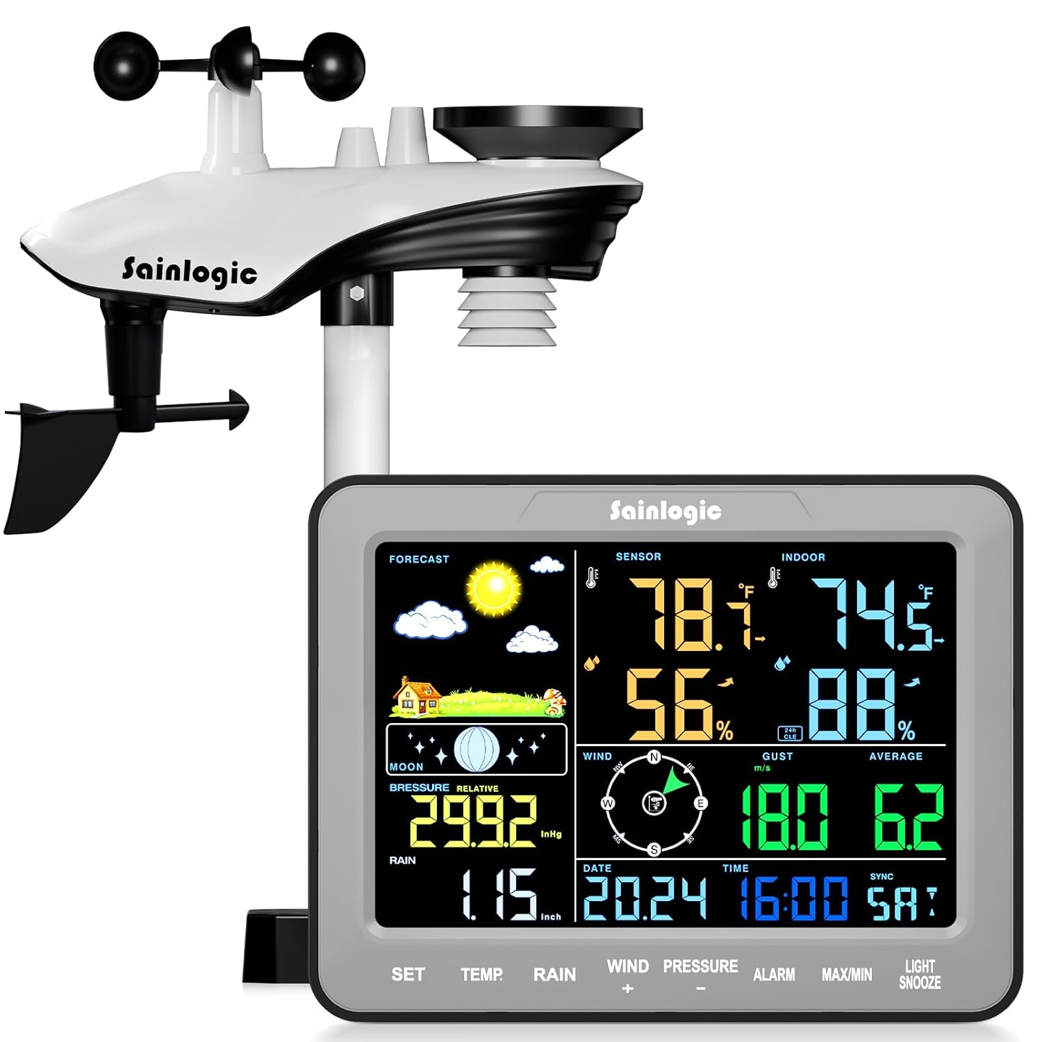 SA68 Weather Station 12-in-1 Wireless Weather Station Indoor Outdoor with Rain Gauge, Wind Speed/Direction