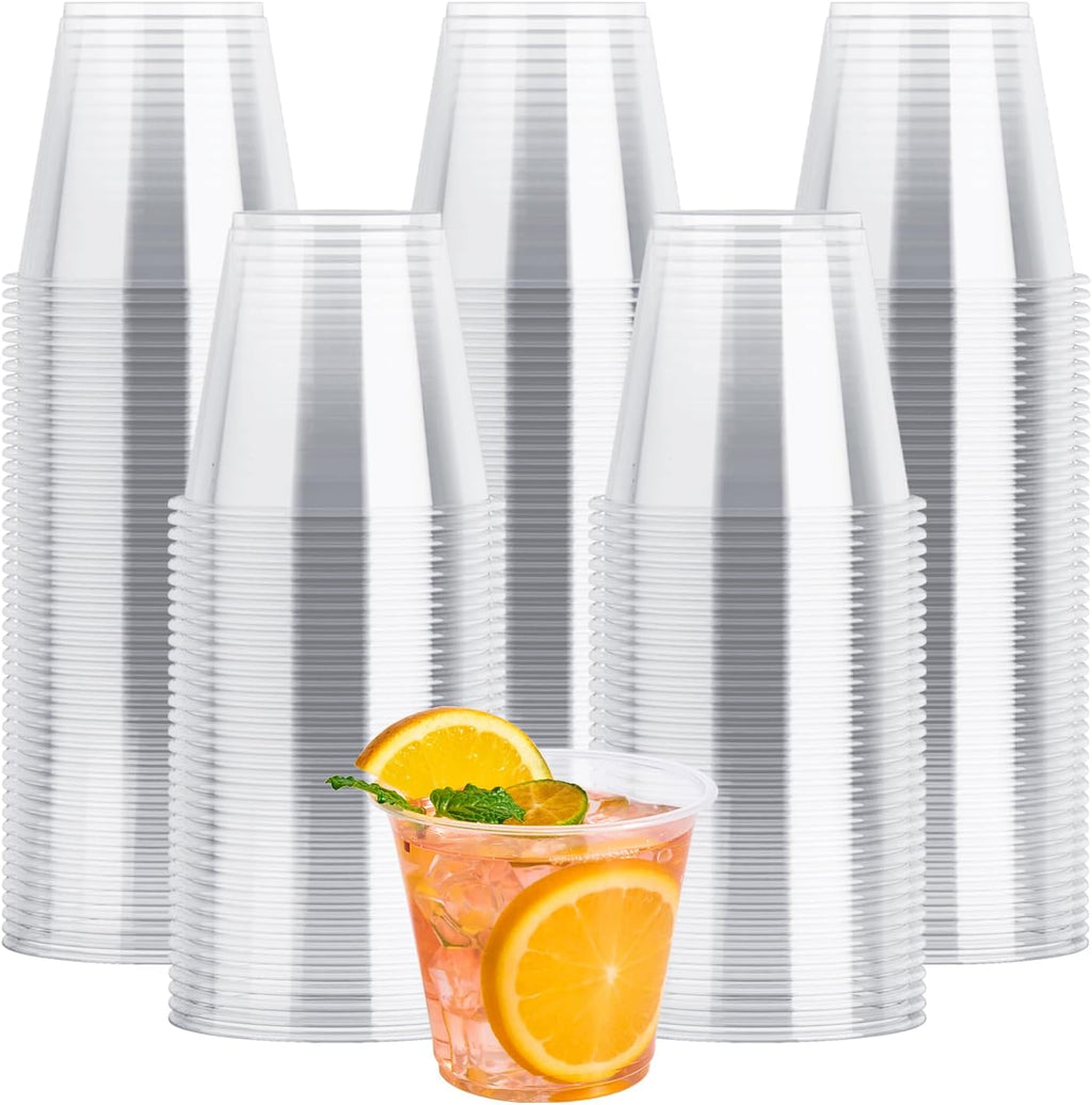 9 oz Plastic Cups, 100 Pack Clear Disposable Drinking Cups
