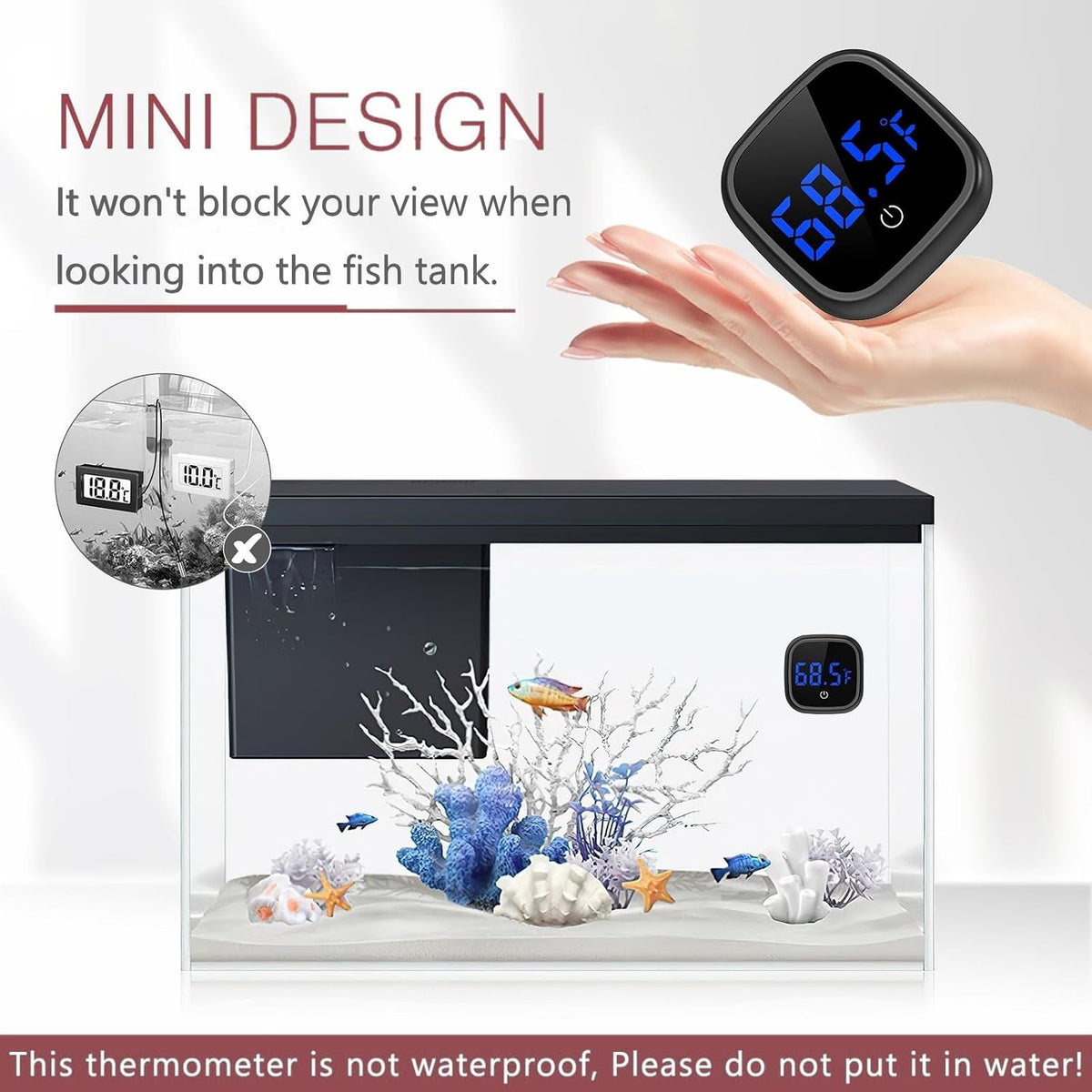 Digital Aquarium Thermometer, LED Touch Screen, Battery Included