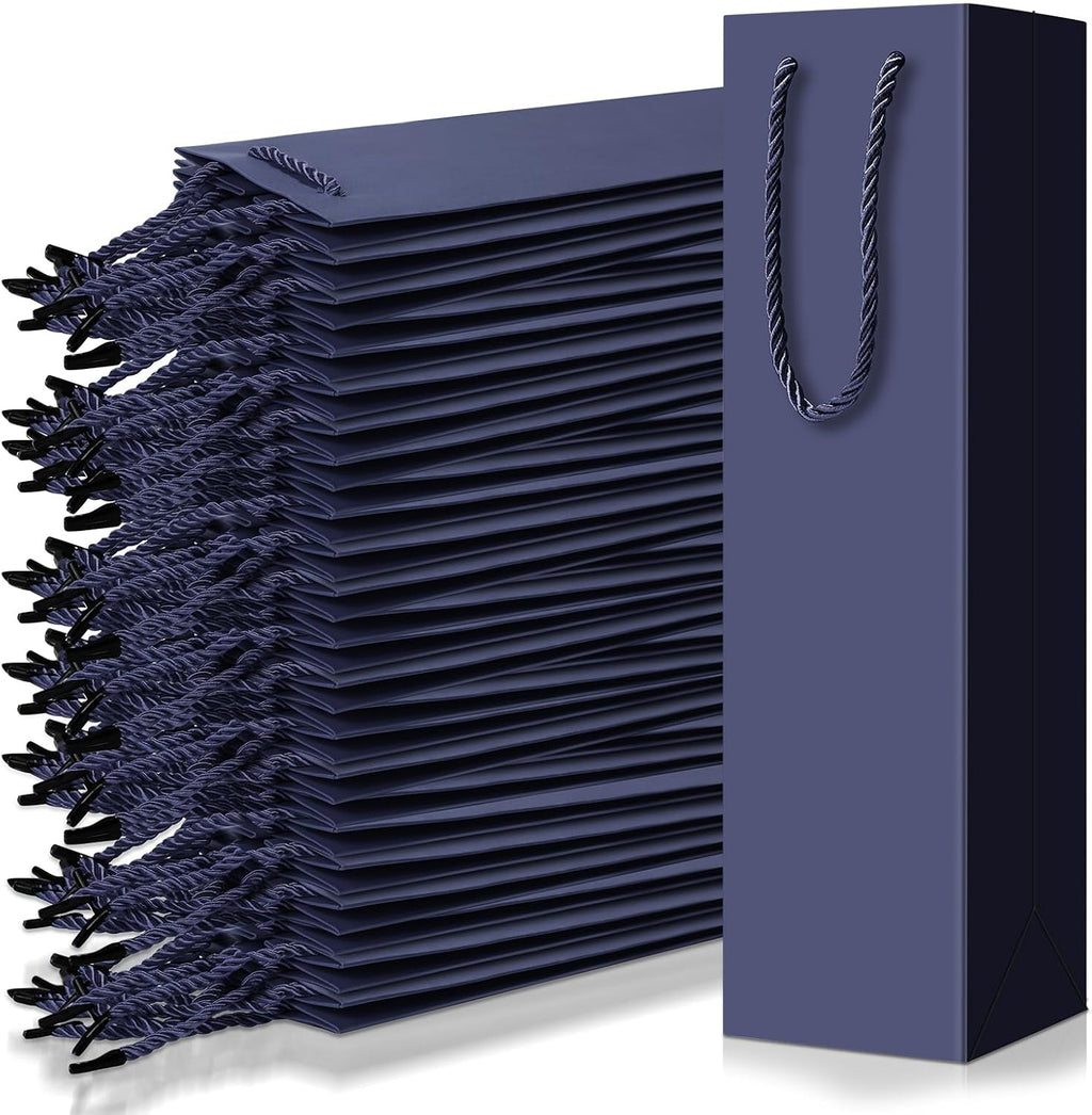 80 Pack Wine Gift Bag Bulk, 4"x3.5"x14" Wine Bag, Dark Blue