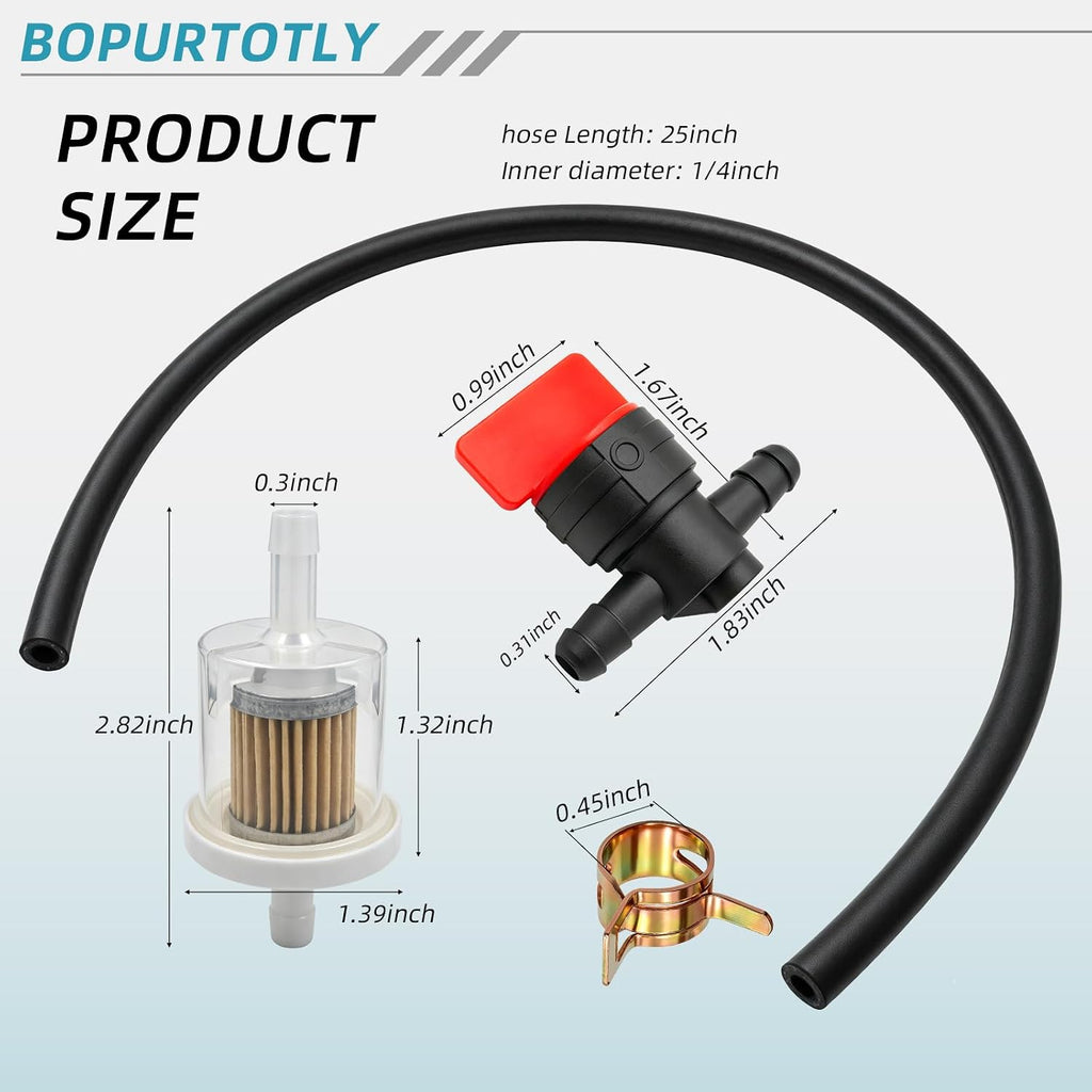 494768 698183 1/4" Fuel Shut Off Valve +1/4" x 25" Fuel Line Hose + Inline Fuel Filter with clamp Compatible with Murray Toro Lawn Tractor