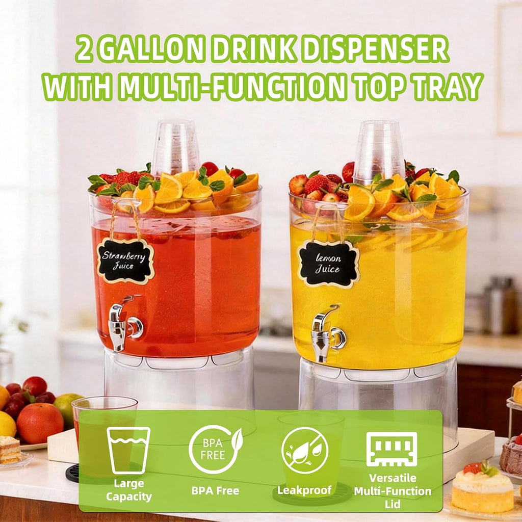 2 Gallon Drink Dispensers for Parties 2 PACK with Stand