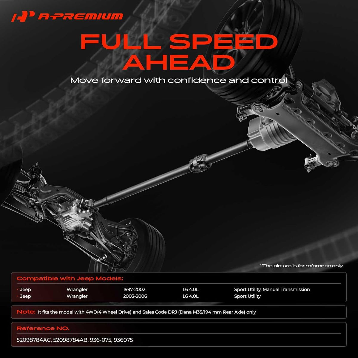A-Premium 17.56" Rear Drive Shaft Driveshaft Assembly Compatible with Jeep