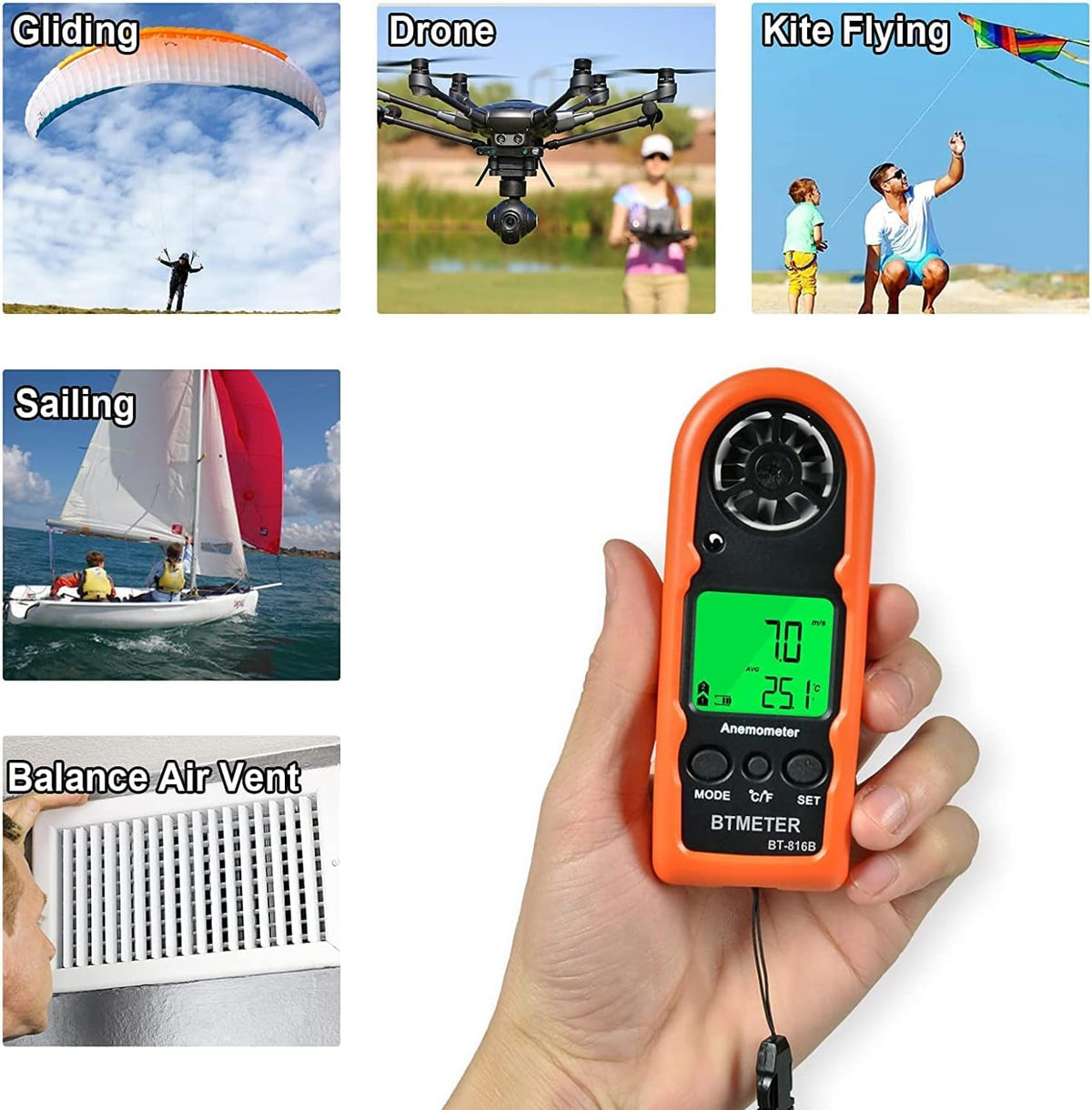 BTMETER Anemometer Handheld Wind Speed Meter BT-816B (Range: 0.2–67 MPH)
