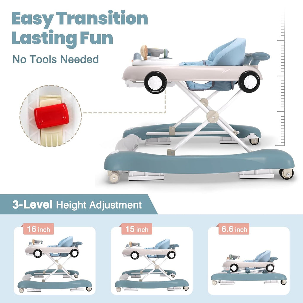 5-in-1 Convertible Baby Walker with Steering Wheel Music Activity Center – Infant Rocker, Jumper, Push Walker