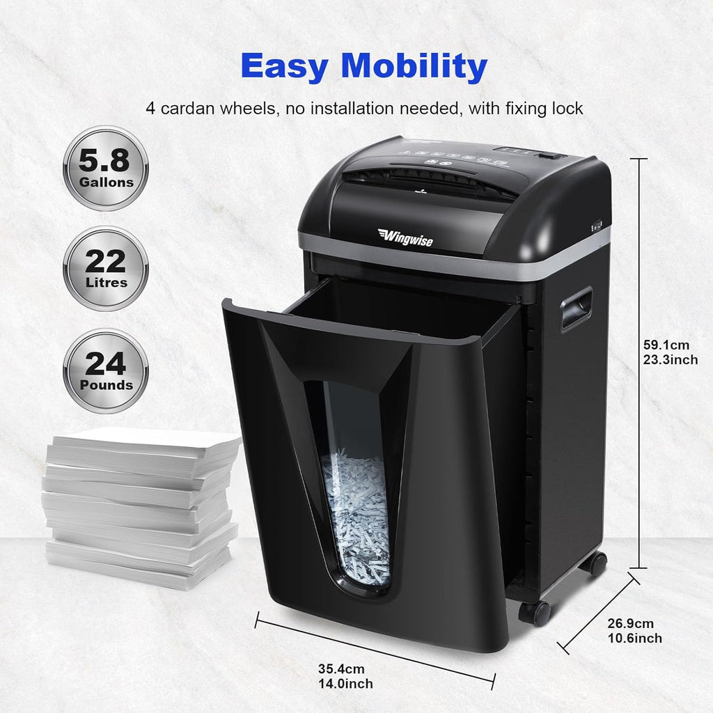 Paper Shredder for Home, 15 Sheet Heavy Duty Cross Cut Shredders for Office Use, 5.8-Gal Bin with Transparent Window
