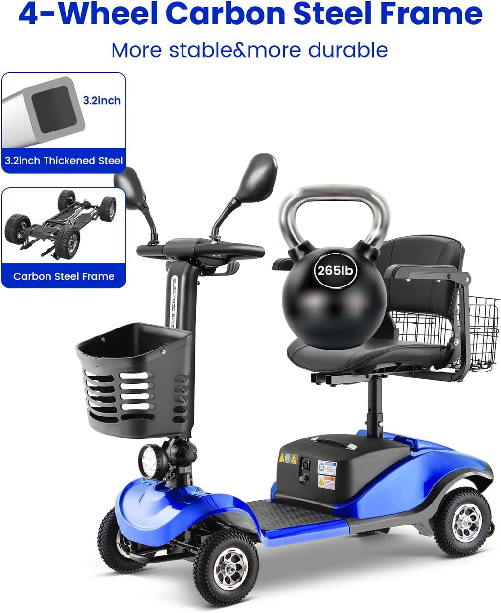 4 Wheel Electric Power Mobility Scooter for Adults, Electric Scooter for Seniors Folding Mobility Scooter -Max Speed