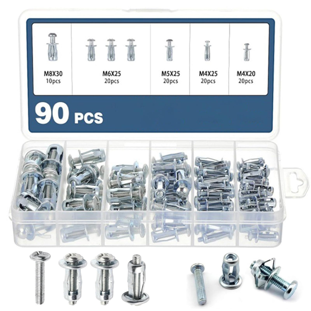 48Pcs/90Pcs Button Rivet Locking Nuts Set with M4 M5 M6 M8 (90 PCS)