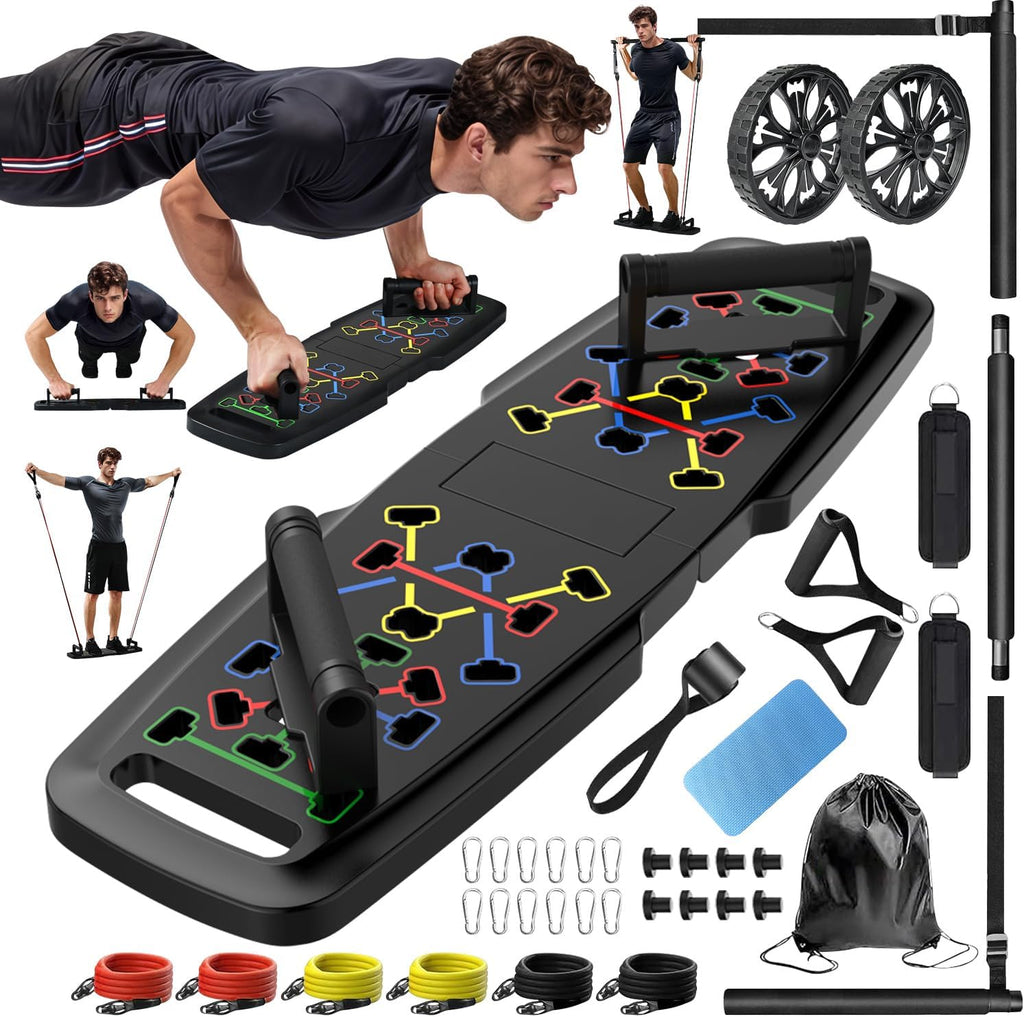 Push Up Board,Home Gym,Portable Exercise Equipment,Pilates Bar and 20 Fitness Accessories with Resistance Bands and